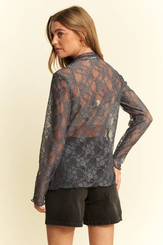 Floral Print Lace Long Sleeves Top