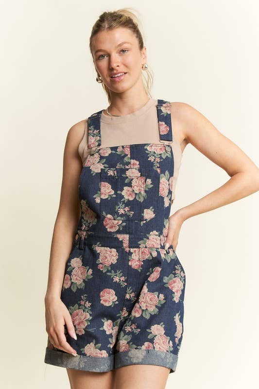Floral Print Denim Romper