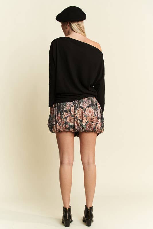 Vintage Floral Print Puff Skirt