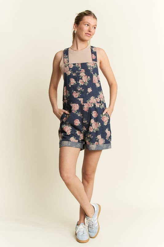 Floral Print Denim Romper