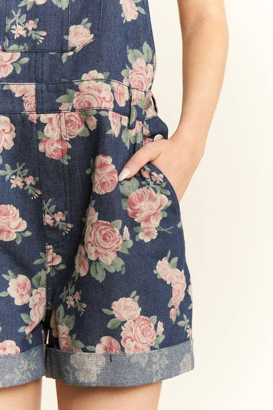 Floral Print Denim Romper