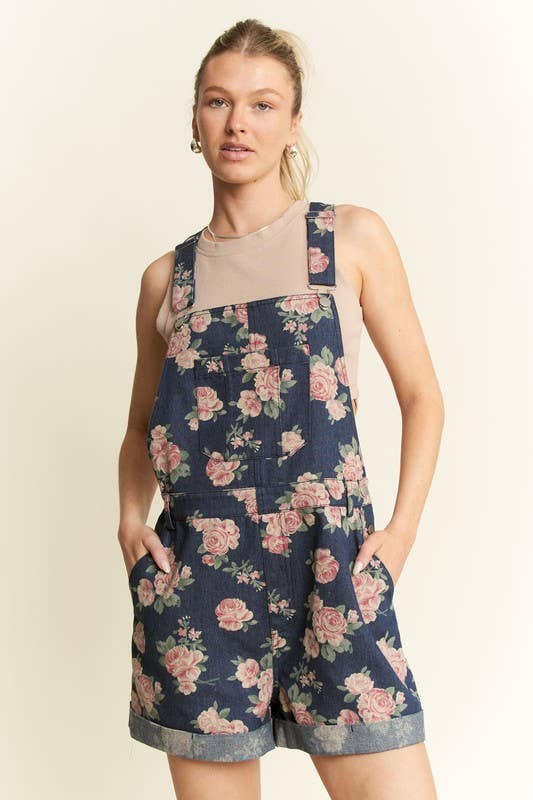 Floral Print Denim Romper