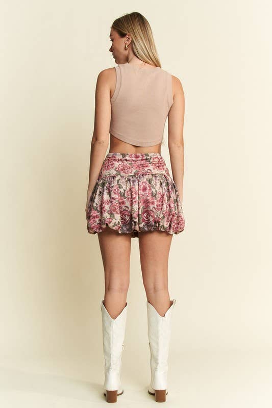 Vintage Floral Print Puff Skirt