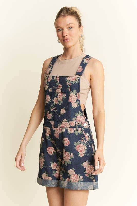 Floral Print Denim Romper