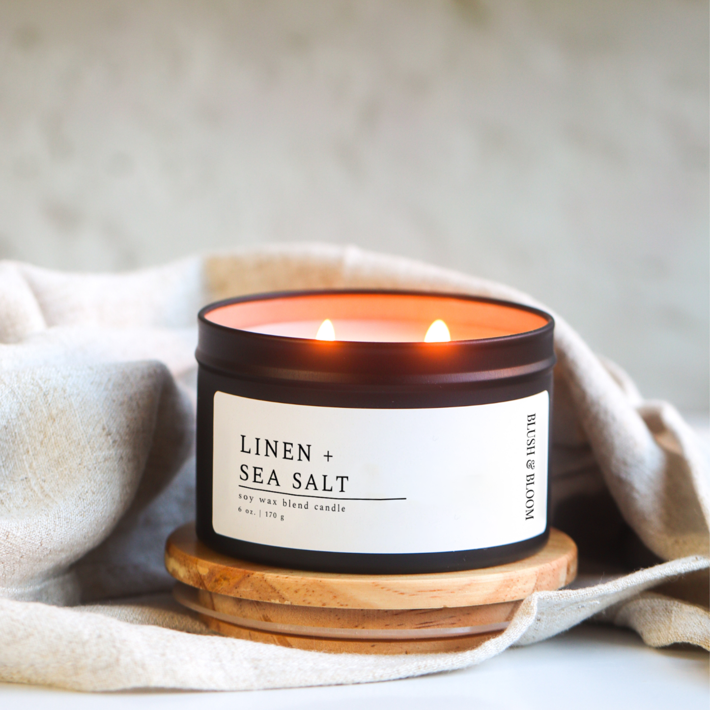 Linen + Sea Salt - 6 oz. Matte Black Soy Candle Tin
