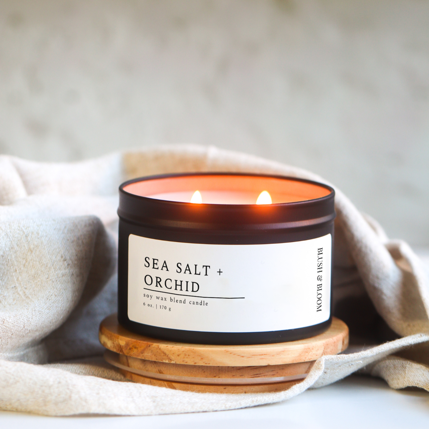 Sea Salt + Orchid - 6 oz. Matte Black Soy Candle Tin
