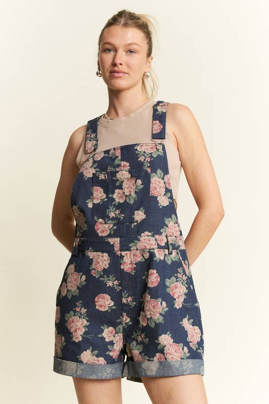 Floral Print Denim Romper