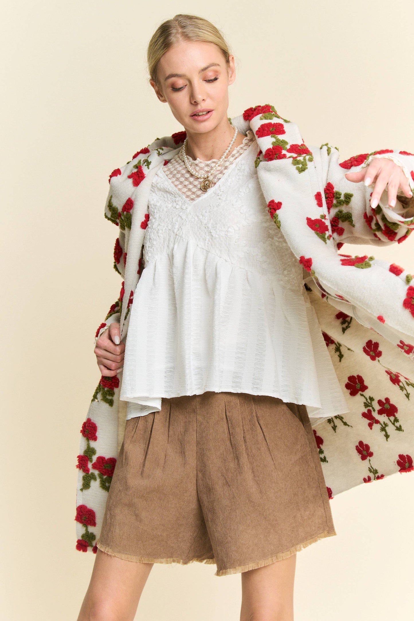 Floral Chunky Button Front Hoodie Jacket