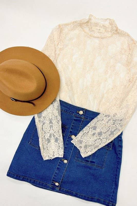 Floral Print Lace Long Sleeves Top