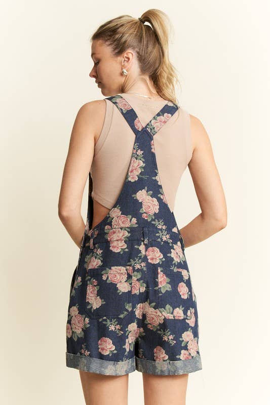 Floral Print Denim Romper