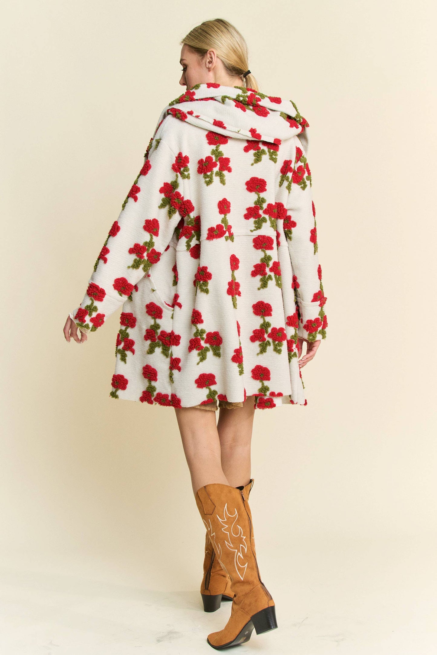 Floral Chunky Button Front Hoodie Jacket