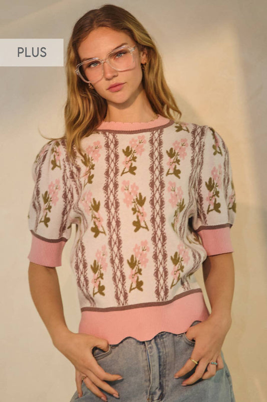 Plus Floral Jacquard Sweater