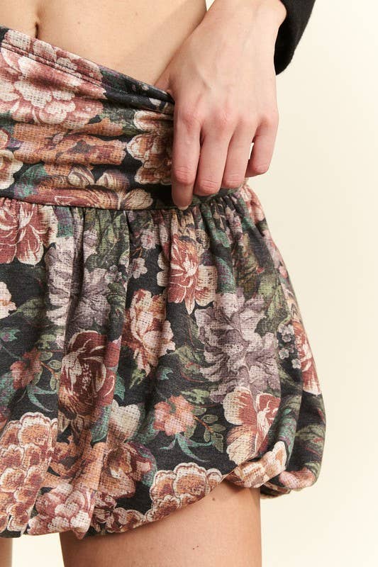 Vintage Floral Print Puff Skirt