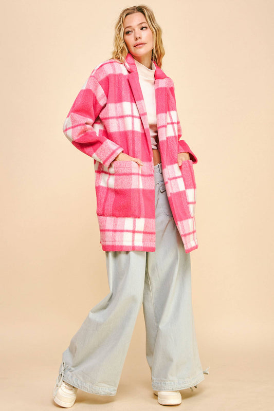 Fuzzy Checker Midi Open Coat