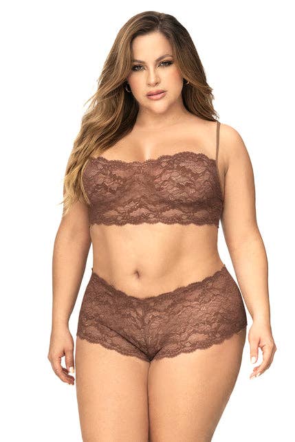 Plus Size Panty and Top Lace Set Cocoa