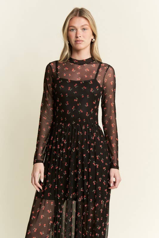 Cherry Print Maxi Dress