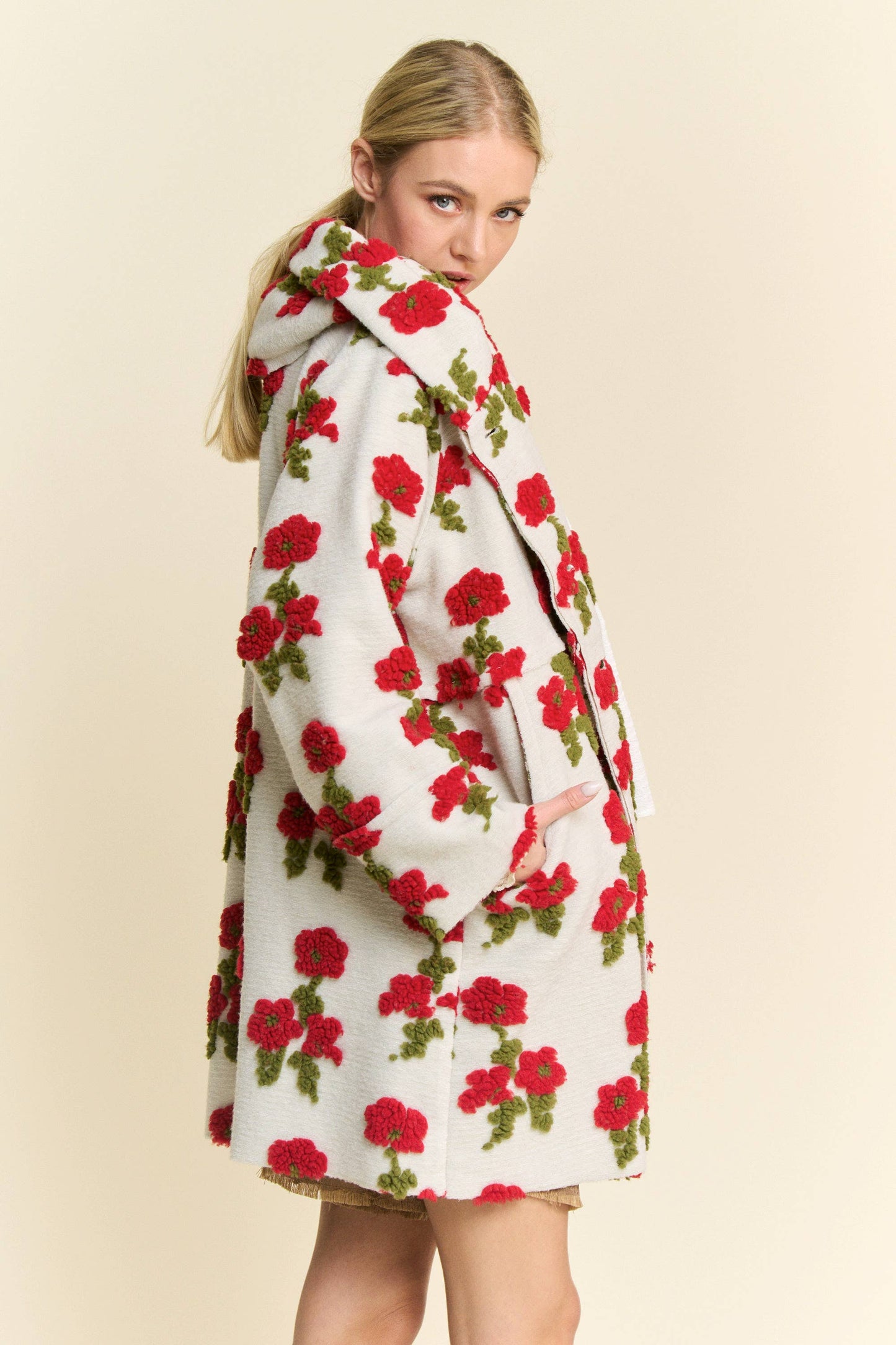 Floral Chunky Button Front Hoodie Jacket