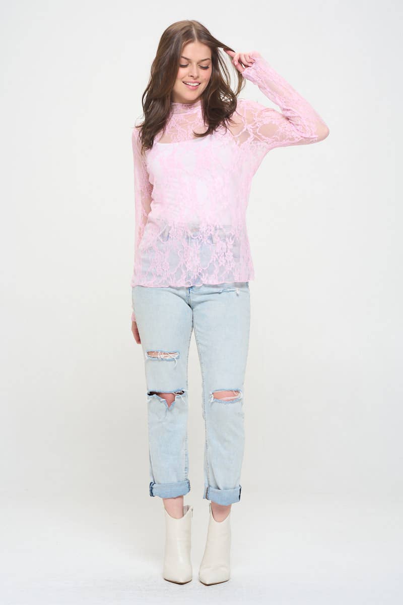 Floral Print Lace Long Sleeves Top