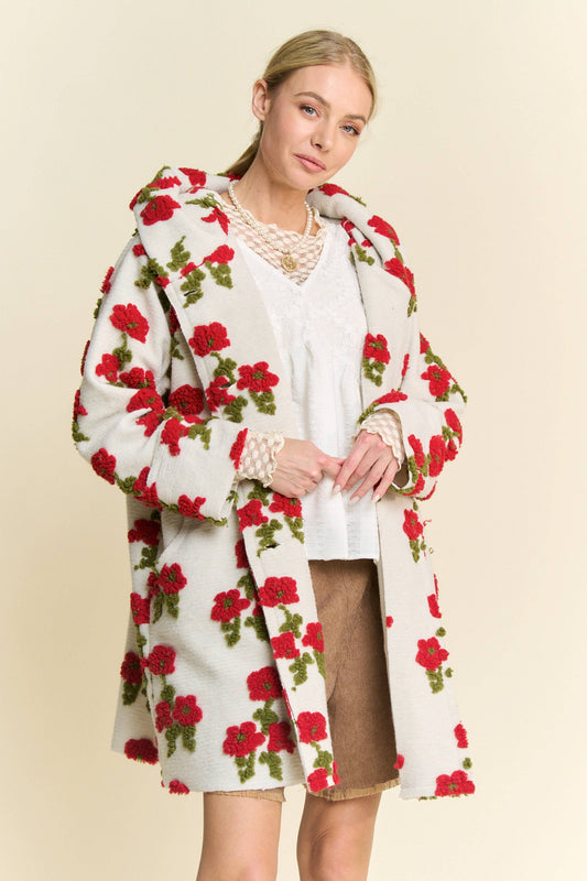 Floral Chunky Button Front Hoodie Jacket
