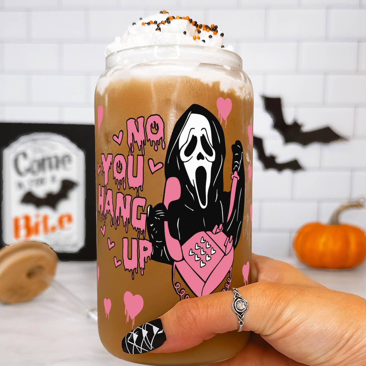Scream Halloween 16oz Glass Can Cup With Lid and Straw