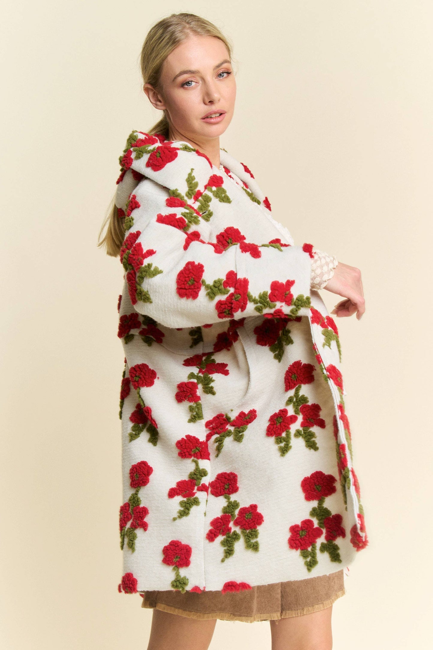 Floral Chunky Button Front Hoodie Jacket
