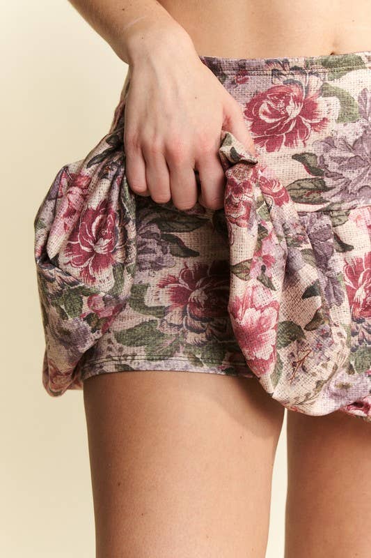 Vintage Floral Print Puff Skirt