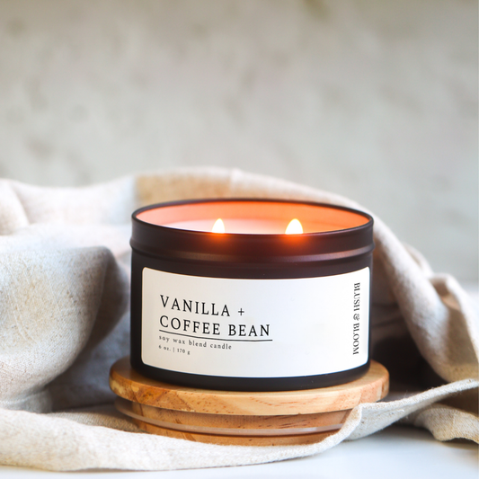 Vanilla + Coffee Bean - 6 oz. Matte Black Soy Candle Tin
