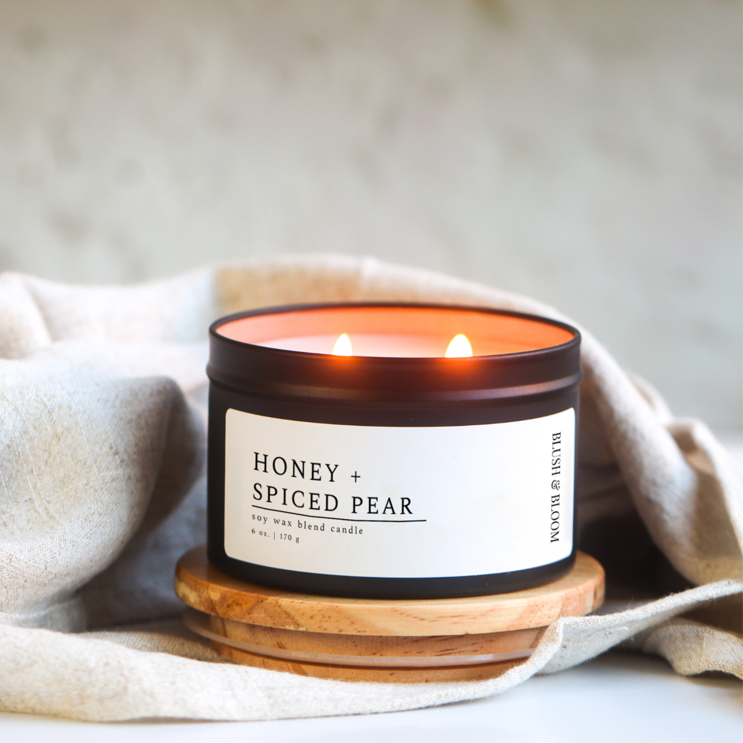 Honey + Spiced Pear - 6 oz. Matte Black Soy Candle Tin