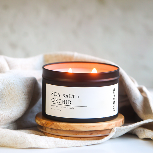 Sea Salt + Orchid - 6 oz. Matte Black Soy Candle Tin