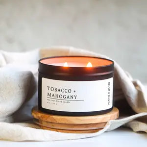 Tobacco + Mahogany - 6 oz. Matte Black Soy Candle Tin