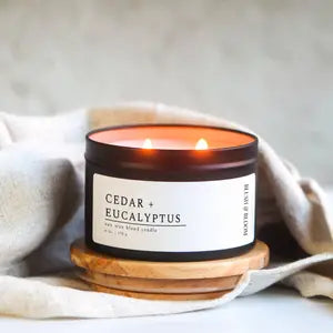 Cedar + Eucalyptus - 6 oz. Matte Black Soy Candle Tin