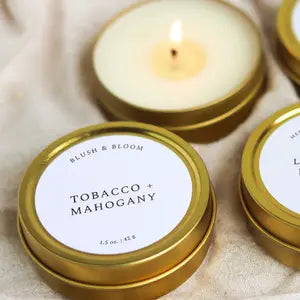 Tobacco + Mahogany - 1.5 oz. Gold Tin Soy Candle
