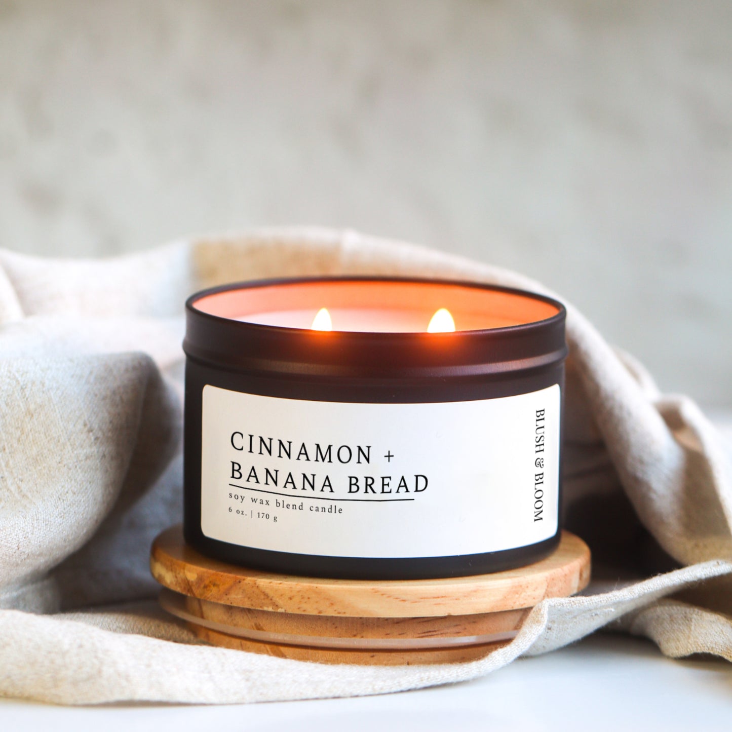 Cinnamon + Banana Bread - 6 oz. Black Soy Candle Tin