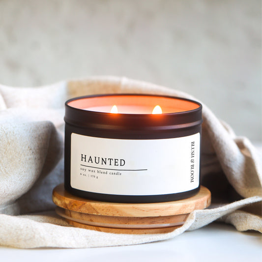 Haunted - 6 oz. Black Soy Candle Tin