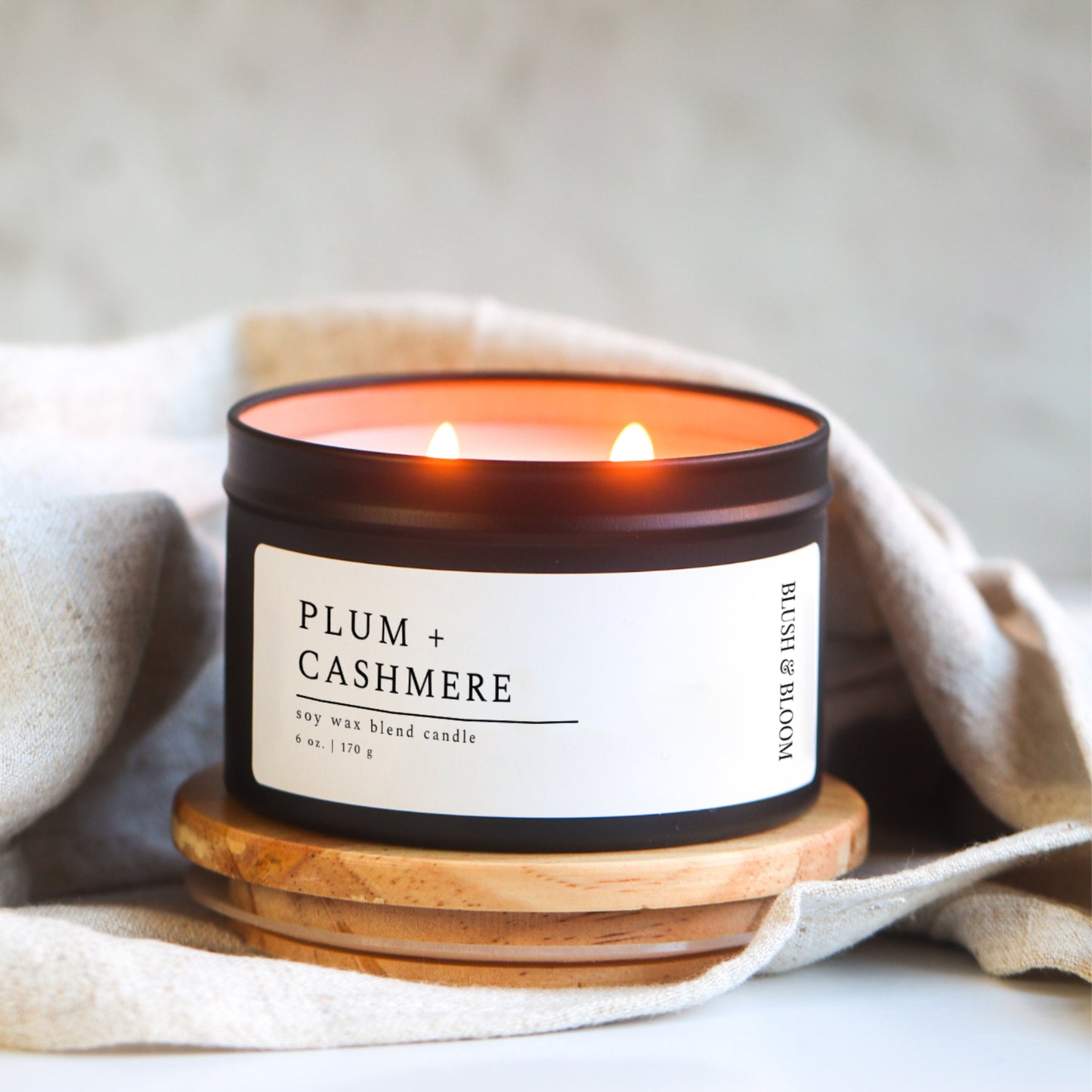 Plum + Cashmere - 6 oz. Matte Black Soy Candle Tin