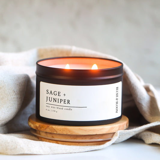 Sage + Juniper - 6 oz. Matte Black Soy Candle Tin