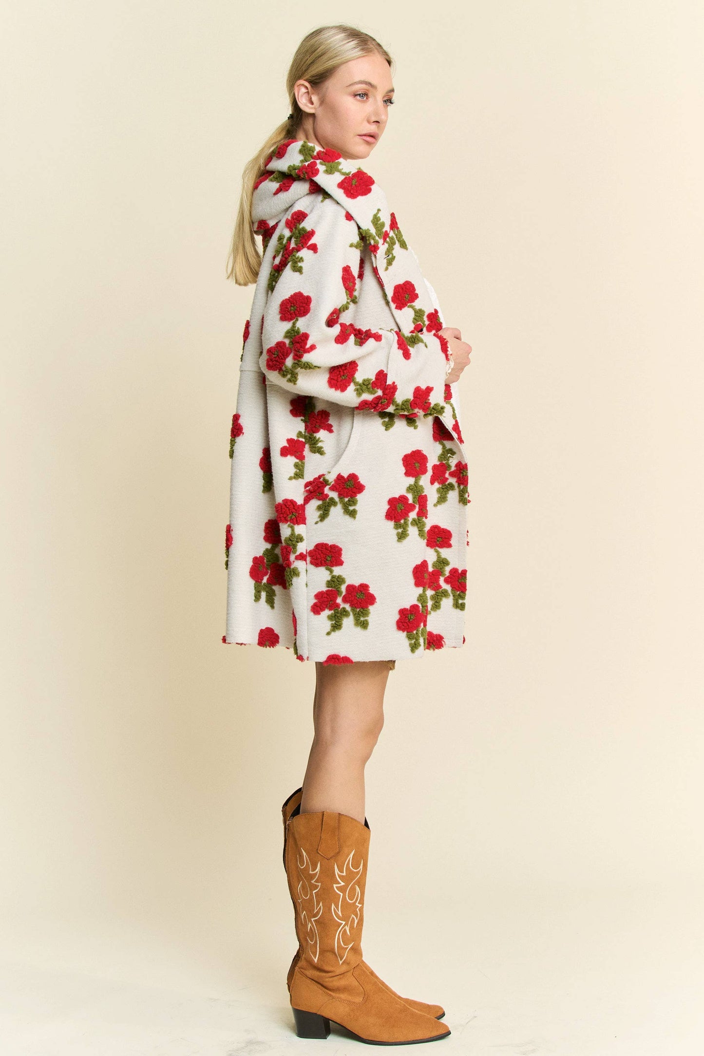 Floral Chunky Button Front Hoodie Jacket