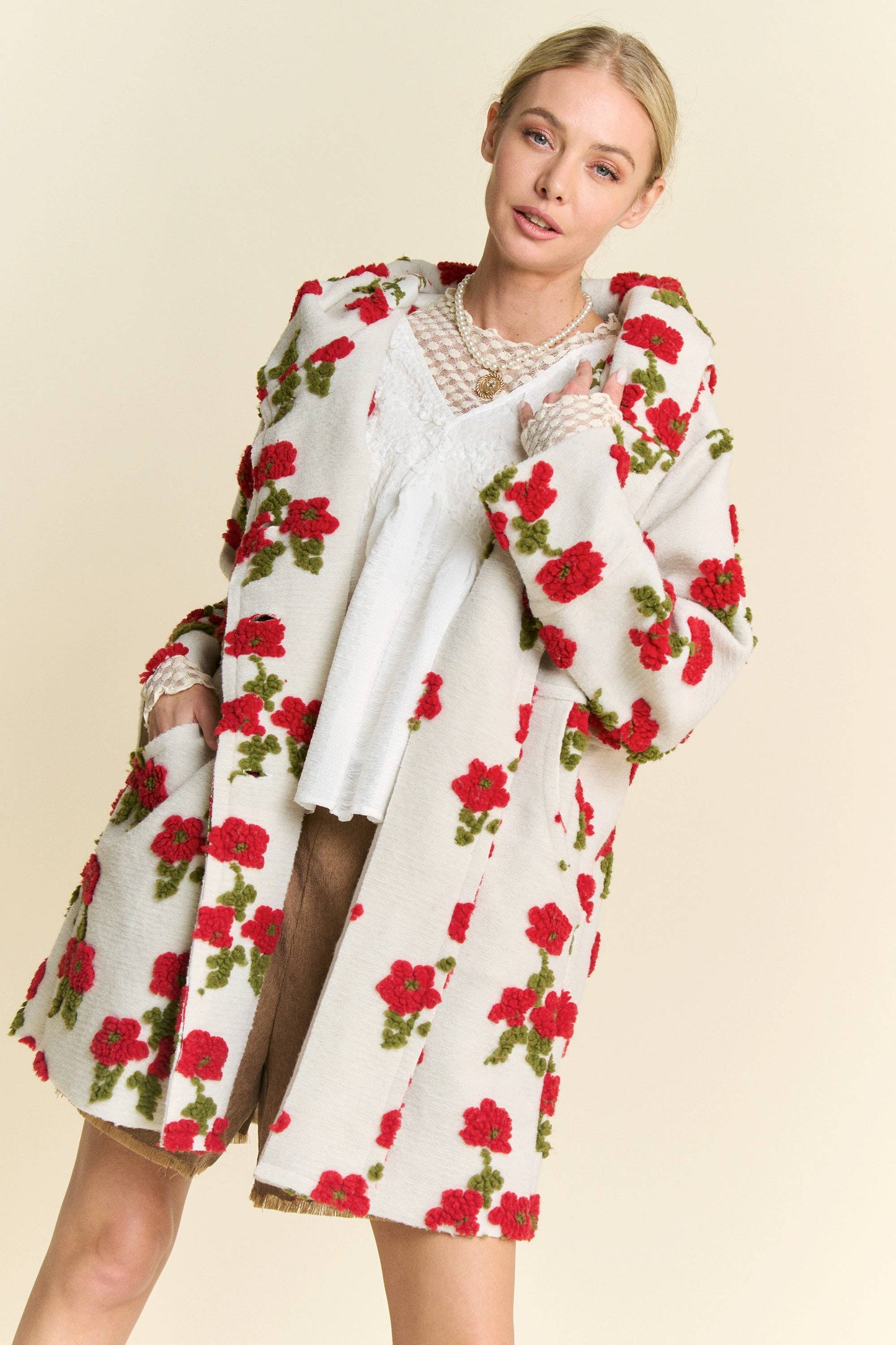 Floral Chunky Button Front Hoodie Jacket