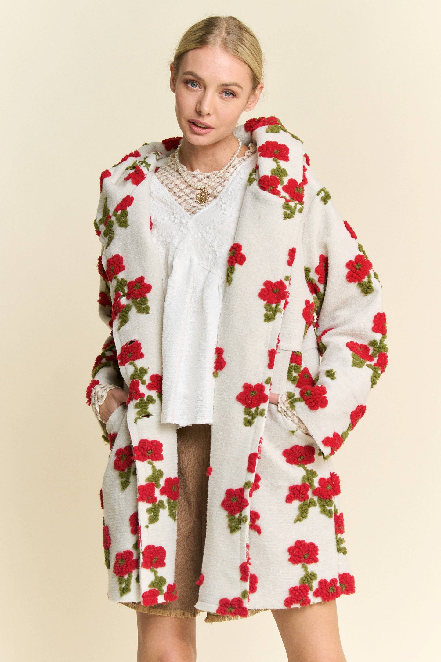 Floral Chunky Button Front Hoodie Jacket