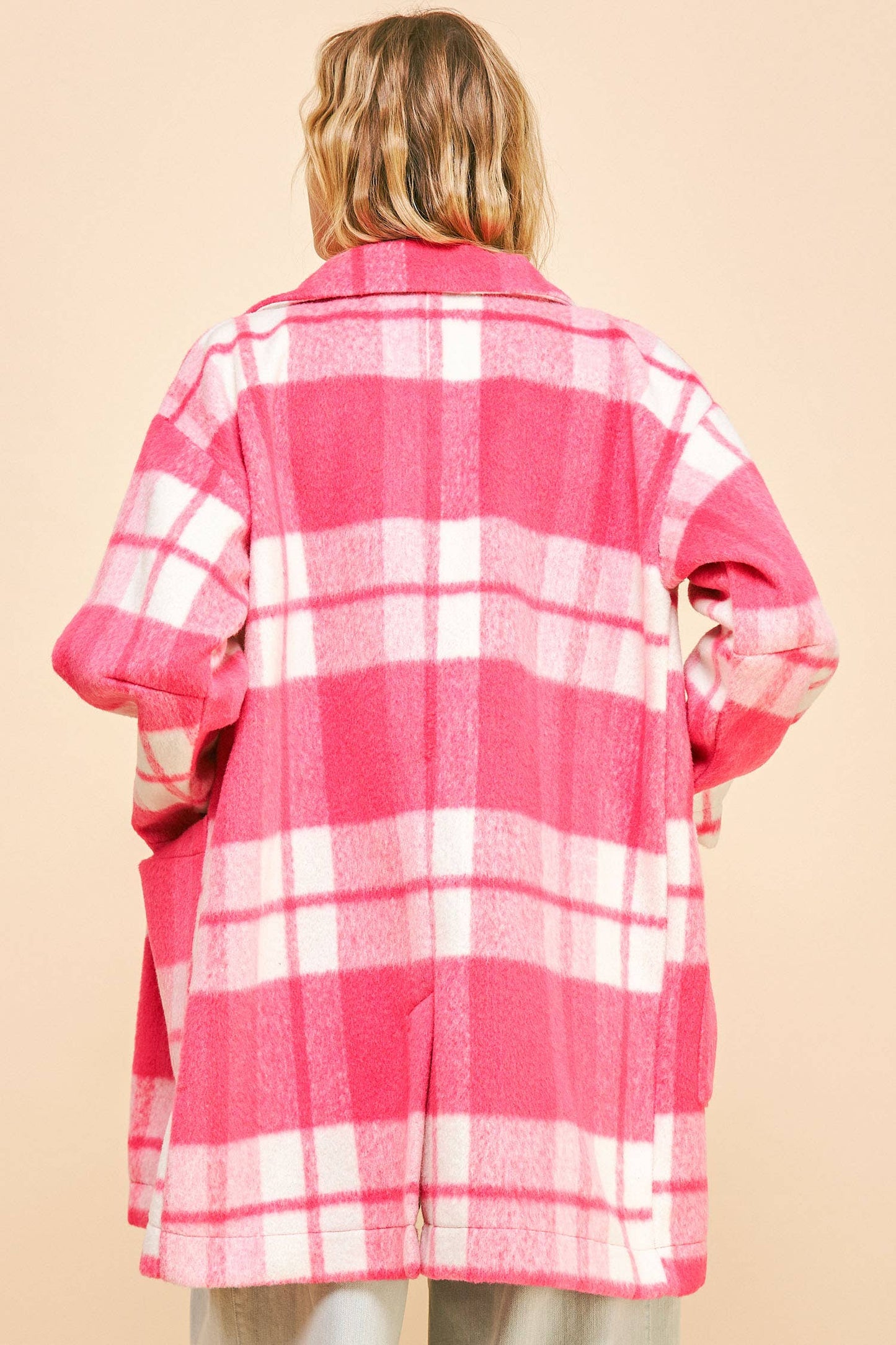 Fuzzy Checker Midi Open Coat
