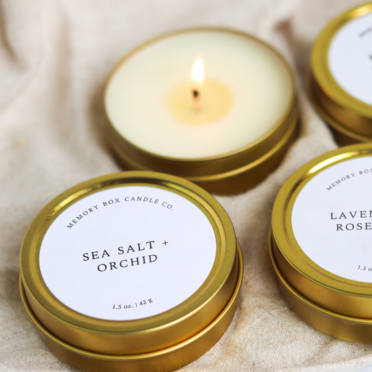 Sea Salt + Orchid - 1.5 oz. Gold Tin Soy Candle
