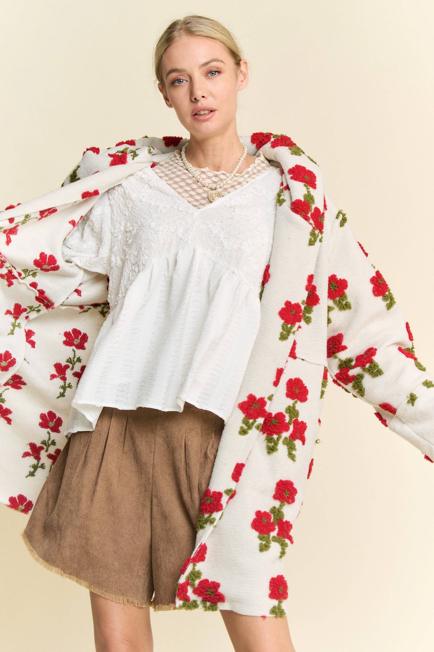 Floral Chunky Button Front Hoodie Jacket