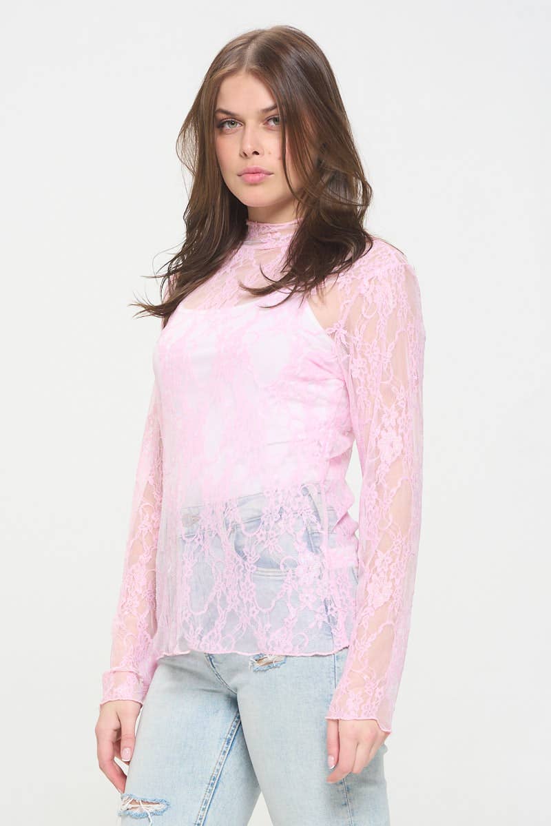 Floral Print Lace Long Sleeves Top
