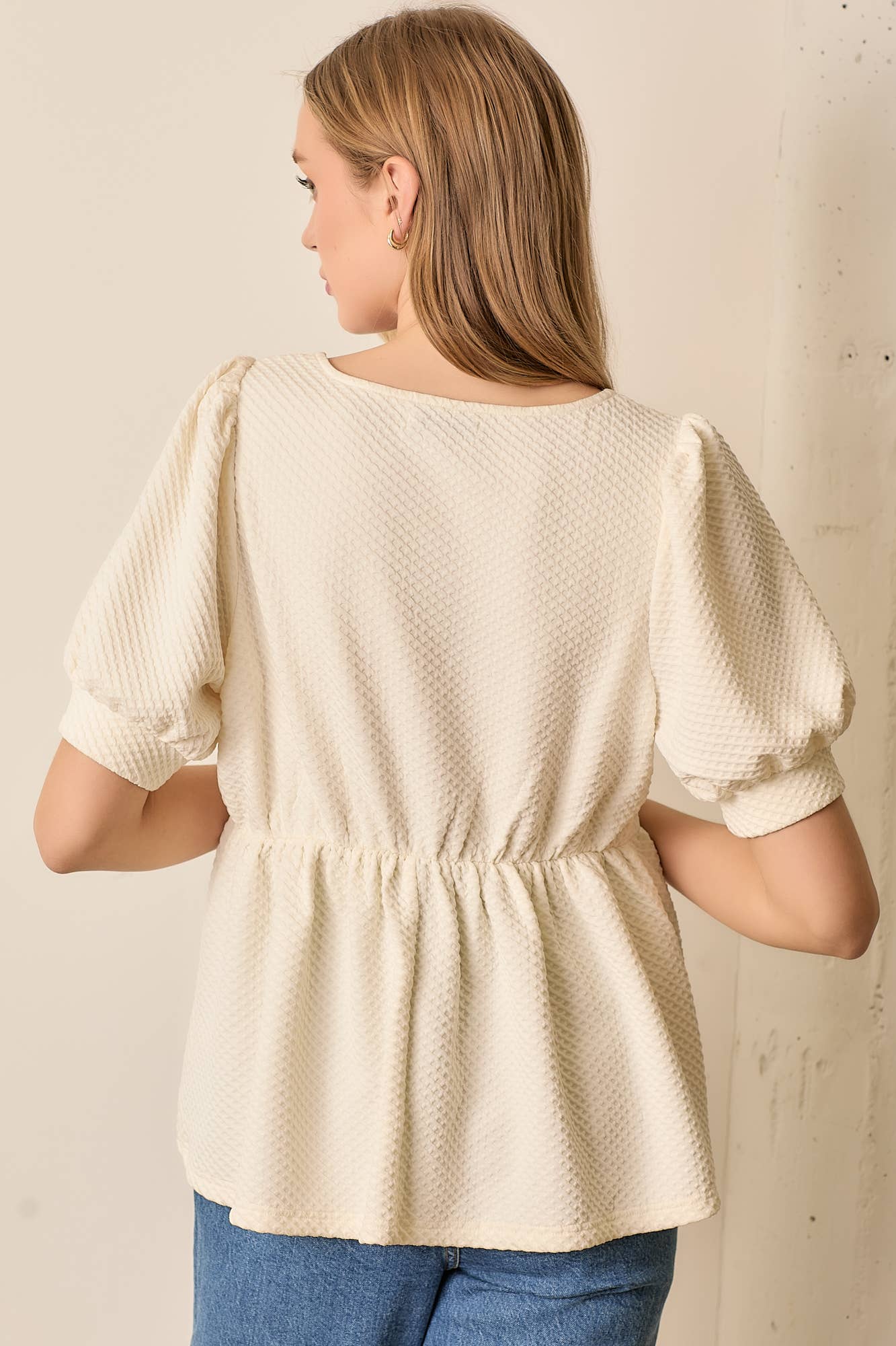 Textured Square Neck Short Sleeve Top