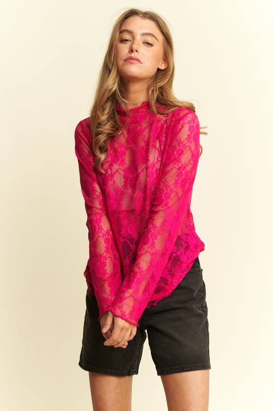 Floral Print Lace Long Sleeves Top